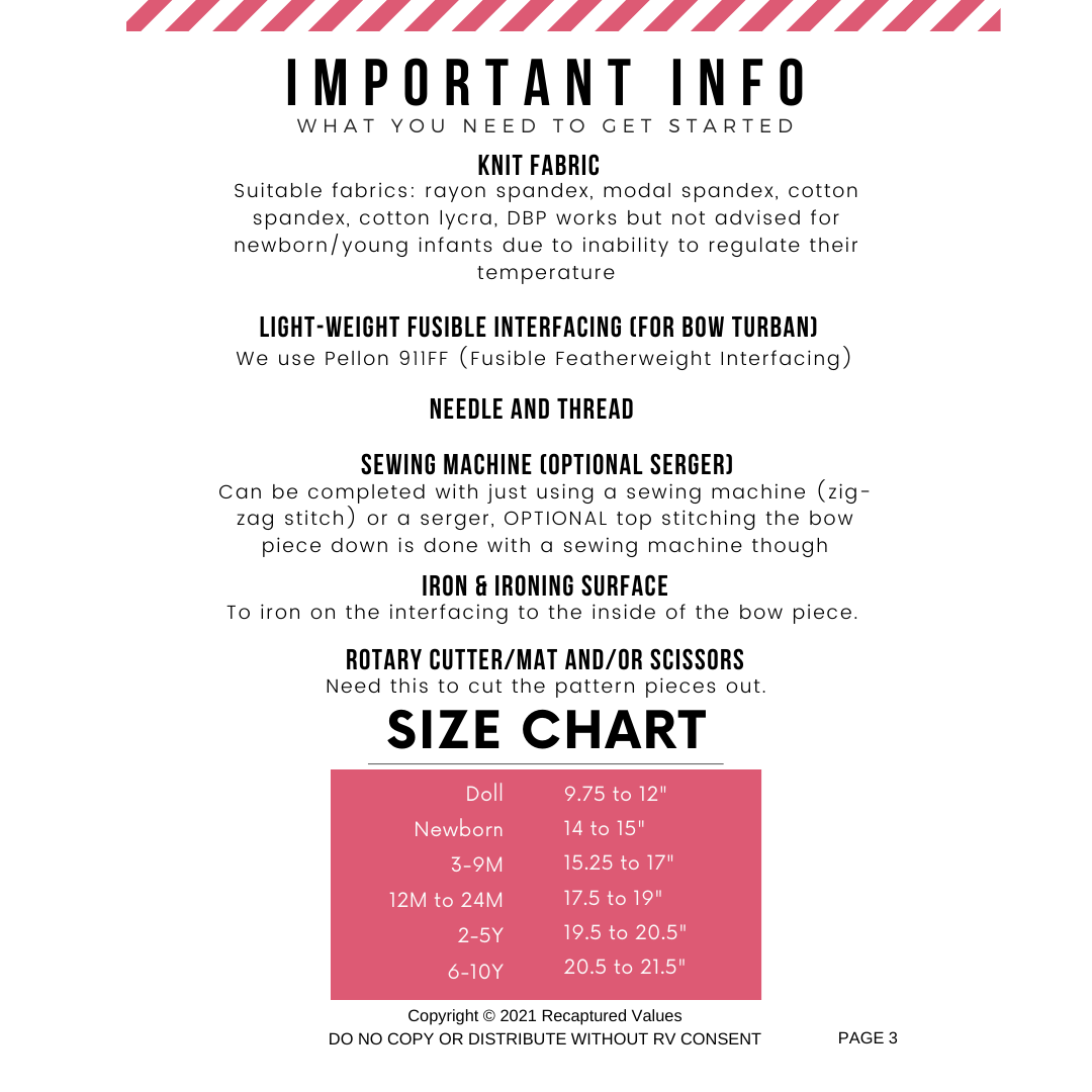 Bow & Bun Turban Hat Digital PDF Sewing Pattern for Dolls, Babies, Toddlers, and Kids, Recaptured Values Patterns, VIDEO instructions only - Recaptured Values